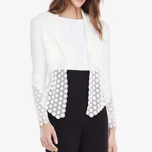 EIJOQAN Summer Autumn New Lapel Long sleeves Lace splicing temperament Slim Lady's cardigan jacket Casual white A242