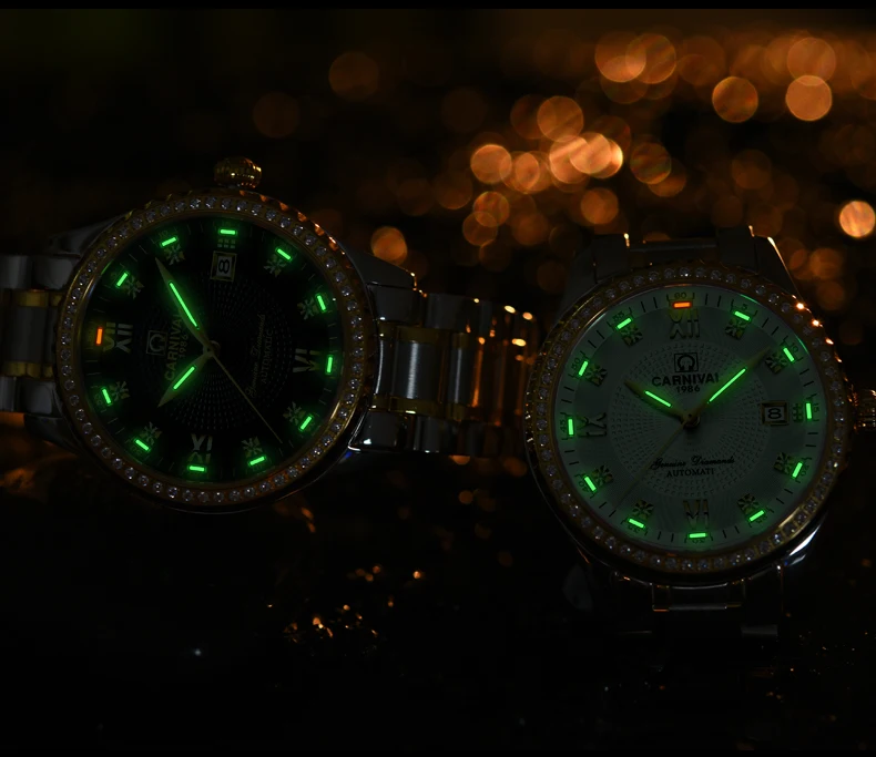 Модные тритиевые часы, автоматические карнавальные механические часы с бриллиантами, мужские водонепроницаемые сапфировые часы с календарем, полностью стальные часы Horloges mannen