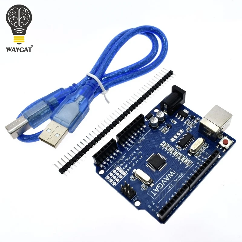 WAVGAT высокое качество один набор UNO R3(CH340G) MEGA328P для Arduino UNO R3+ USB кабель ATMEGA328P-AU макетная плата - Цвет: UNO and Cable