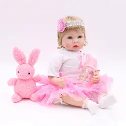 NPK горячая Распродажа 55 см Реалистичного reborn baby doll силикона оптом детские куклы розовое платье для девочек светлые волосы принцессы