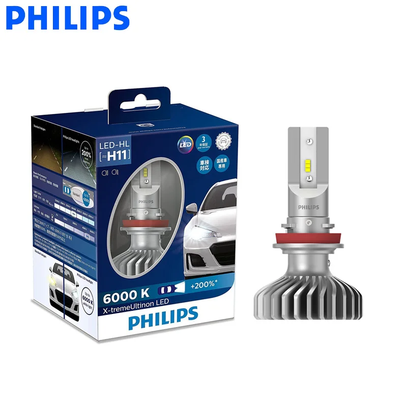 

Philips LED H11 X-treme Ultinon LED Auto Headlight Car Bulbs 6000K Cool White Lamps +200% Brighter AirFlux 11362XU X2, Pair