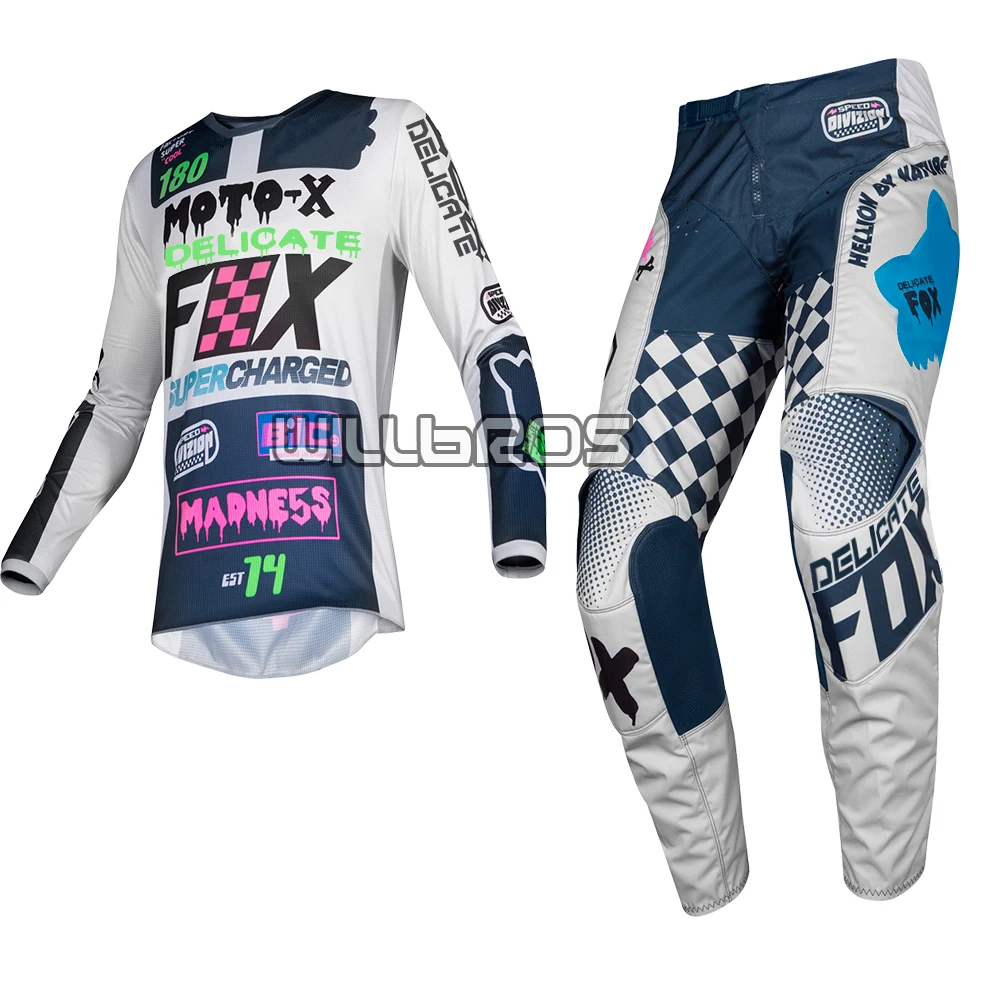 

Delicate Fox MX 180 Czar Light Grey Jersey Pants Combo Motocross MTB Bike Riding Gear Set Motorcycle Suit