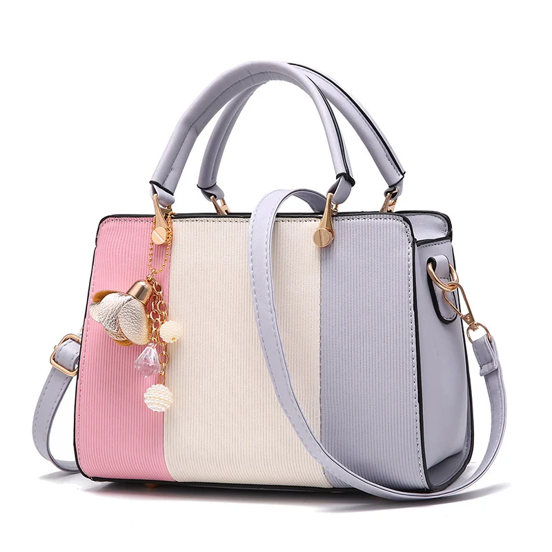 Women Handbag Luxury Bags Patchwork Women Solid Chains Rivet Bag Leather Designer Handbag HairBall Shoulder Kabelka SS7020 (6)
