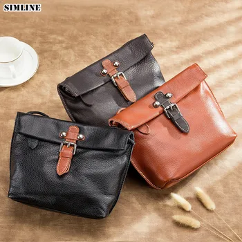 

100% Genuine Leather Women's Shoulder Bags Vintage Brand Designer Female Small Mini Messenger Crossbody Bags Handbags For Ladies