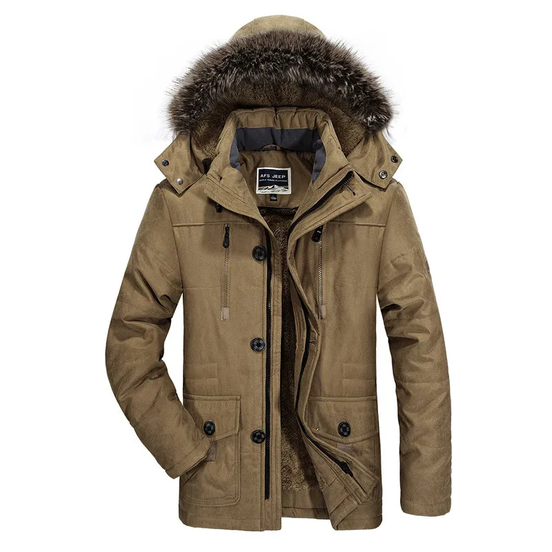 Зимняя куртка Для мужчин 5XL 6XL Куртки Для мужчин из бархата больших размеров утепленная ветровка куртка богемный комплект, roupa Повседневная приталенная куртка с капюшоном хлопчатобумажное пальто - Цвет: Хаки
