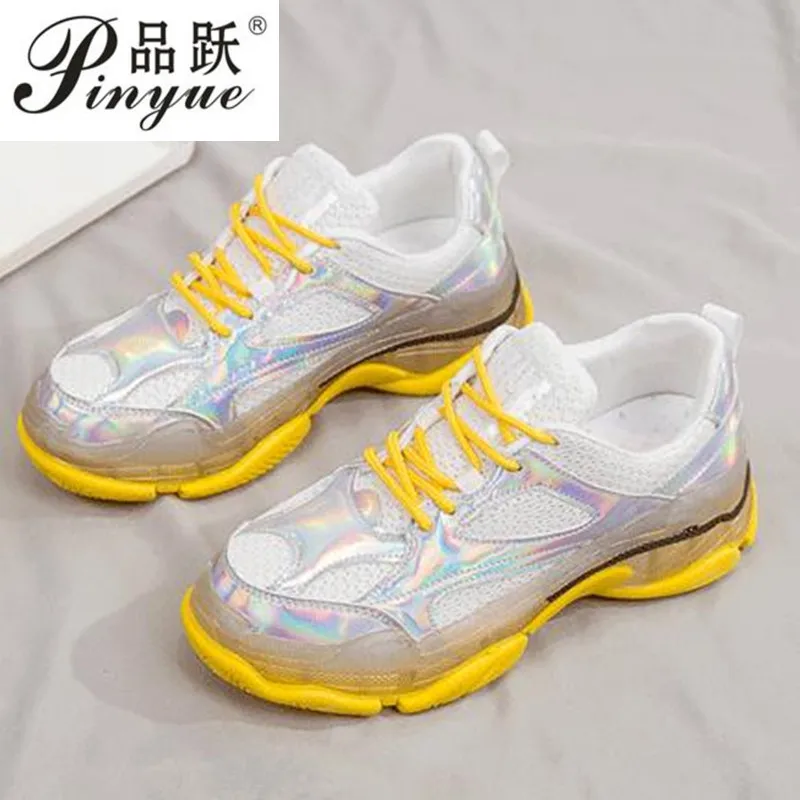 

2019 New Chunky Sneakers Patwork Bling Wedge Round Toe Hollow Sneaker Summer Spring Designer Sneakers Zapatos De Mujer
