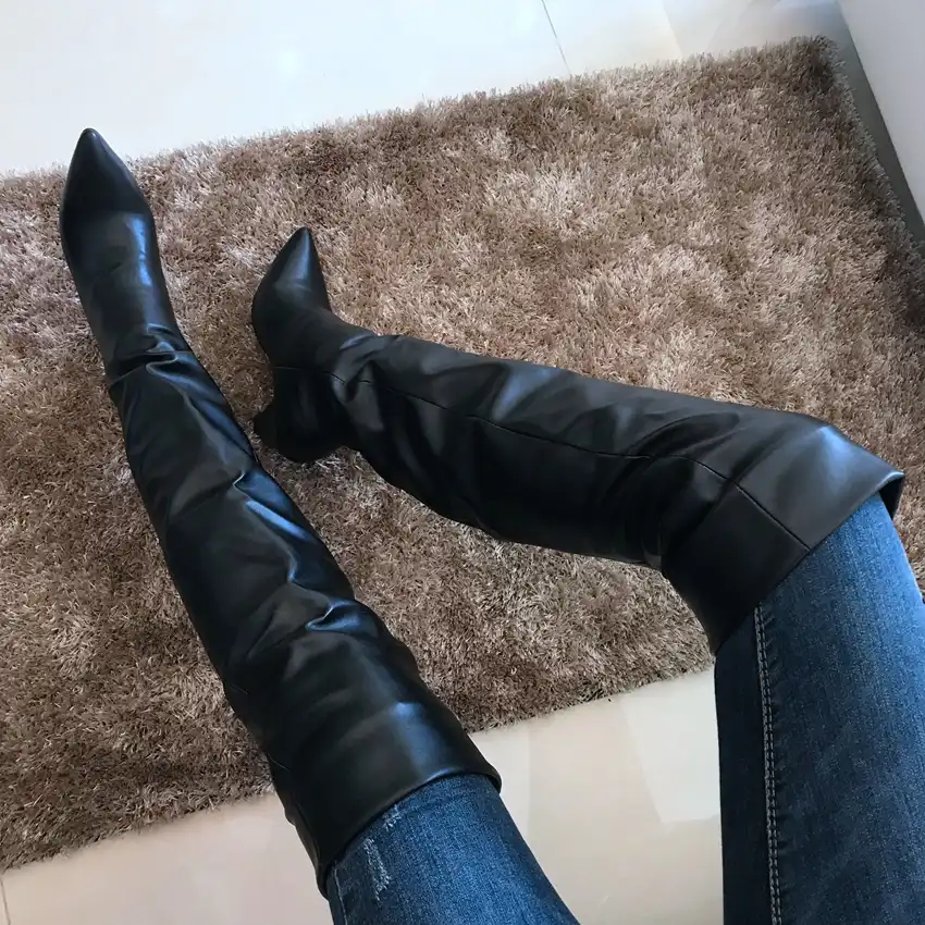 cone heel thigh high boots