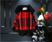 2016 Baby girls Knit Plaid Tassel Sweaters Kids Girls Batwing Sleeve Jumper Pullover bebe Autumn winter Christmas clothing