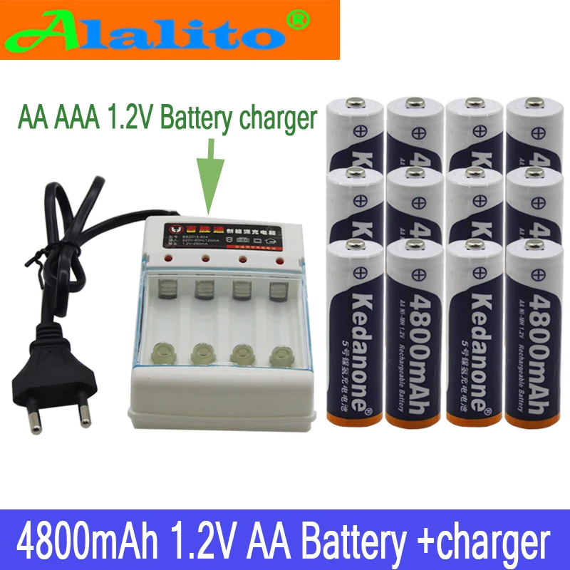Alalito 4800mAh NI MH AA предварительно Заряженная NI-MH аккумуляторная батарея aa для игрушек камеры батареи для микрофона+ зарядное устройство