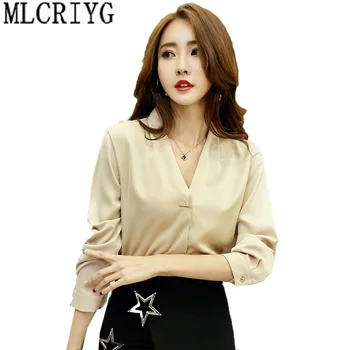 

Womens Blouses Spring Autumn 2020 New Long Sleeve Shirt Female Chiffon Blouse V-Neck Work Wear blusas feminina Basic Tops LX23