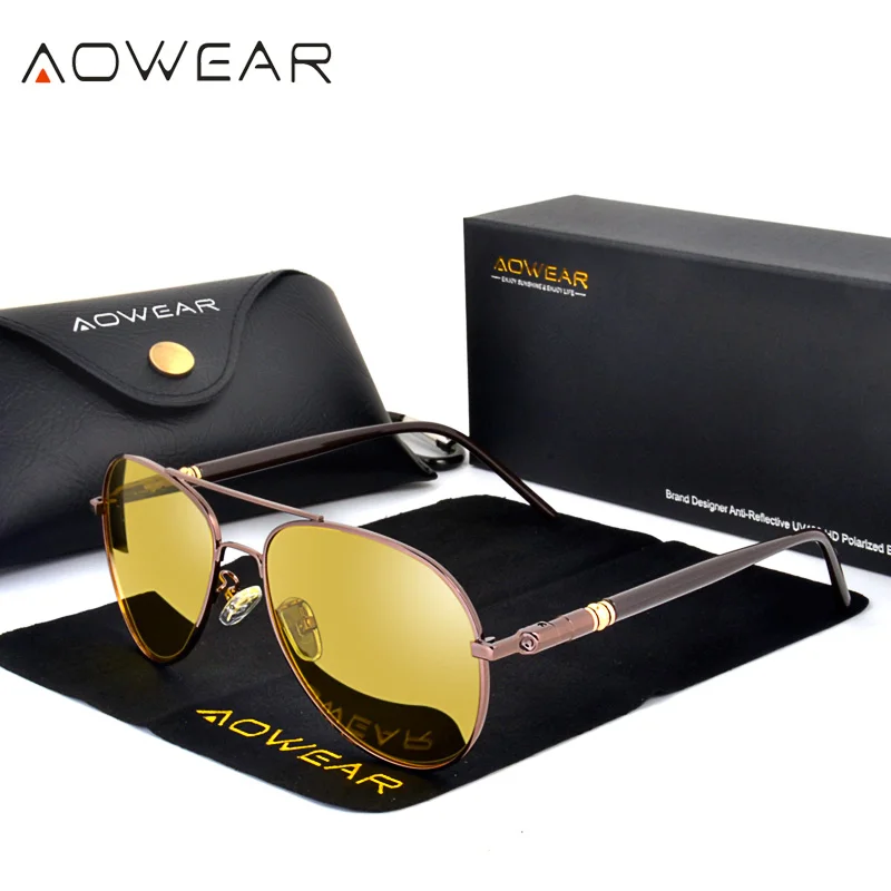 AOWEAR HD очки ночного видения мужские поляризованные очки для ночного вождения авиационные солнцезащитные очки для мужчин и женщин авиационные желтые солнцезащитные очки