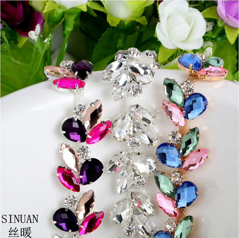 SINUAN Rhinestone Chains Multi Colored Crystal Resin Sew On Colored