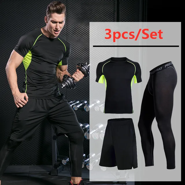 US $8.99 3 Pcs Outdoor Jogging Sport Suits Men Gym Sportswear Running Track Suits Fitness Body Building Suit