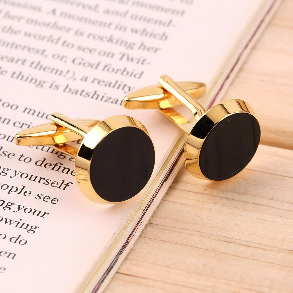 GENBOLI 2pcs/set Gold&Black Color Round Mens Wedding Party Gift Shirt Cuff Links Cufflinks Drop Shipping Wedding Accessories A35