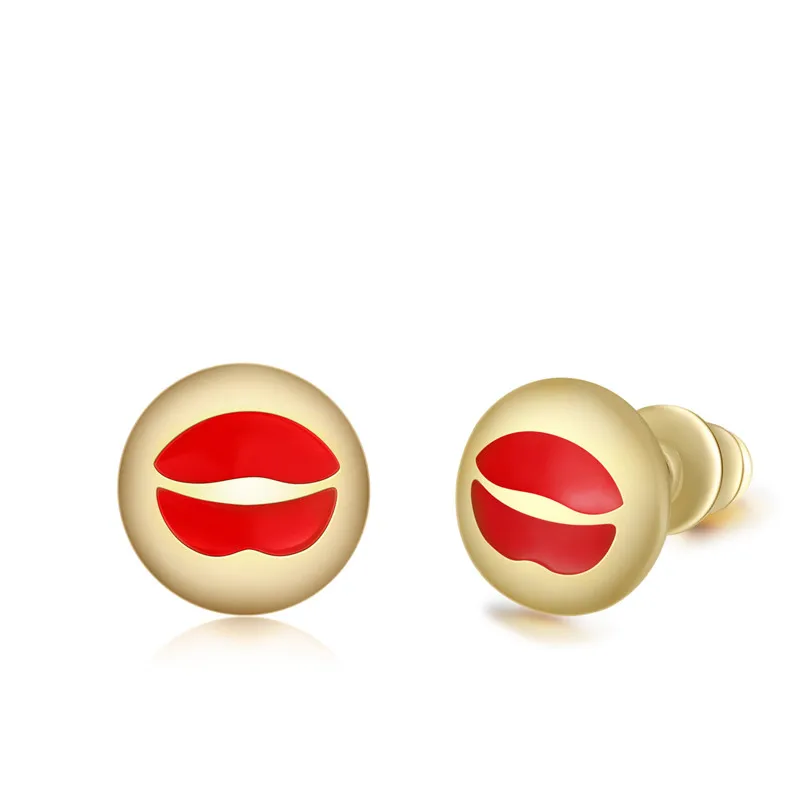 Sexy Red Lips Earrings Gold Color Cartoon Tiny Enamel Cat Dog Monkey Smile Earrings Romantic For Femme Jewelry Teacher's Day New