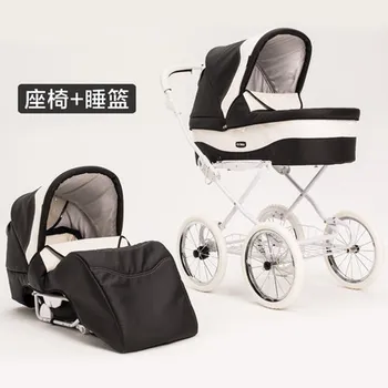 

Free Shipping Royal CH Baby Carriage Luxury Leather Baby Stroller Buggies Childen Pram 2 In 1 with Stroller Accessories
