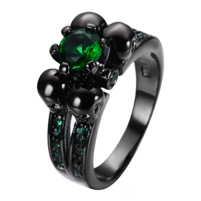 Halloween Skull Ring Women Men Fashion Stone Red Cz Band Black