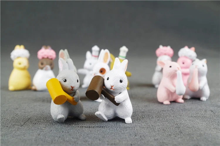 BAIUFOR 6pcs Forest Animals Cartoon Rabbit family Action Figures Fairy Garden Miniatures Terrarium Figurines Children Toys