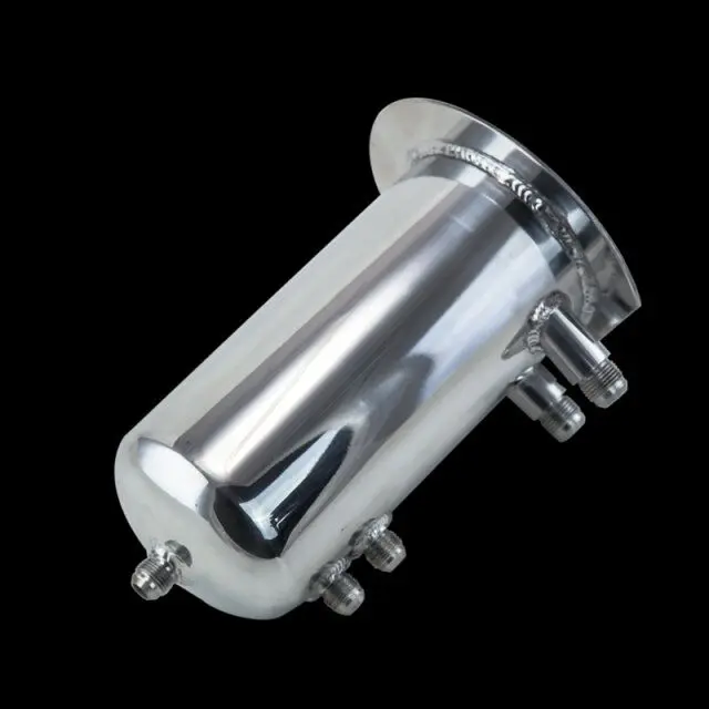 2.5 Liter Alloy Polished Aluminum Swirl Pot AN8 In AN10 Out Dome Fuel Surge Tank