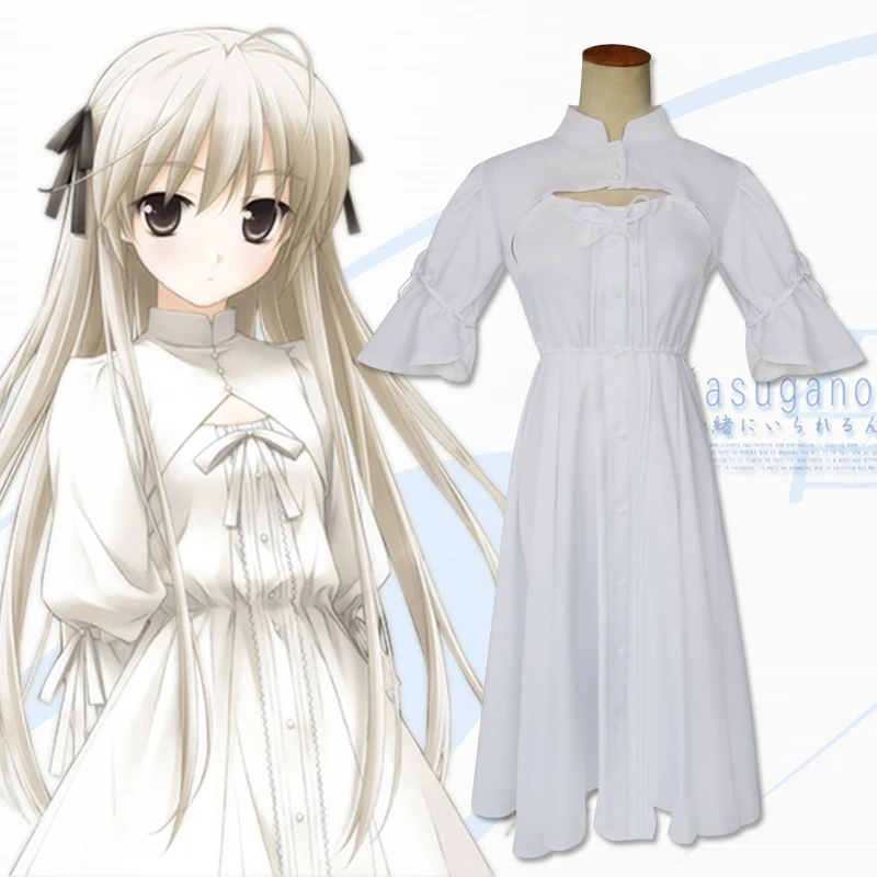 

Yosuga no Sora Sora Kasugano Cosplay Costume Halloween Lady White Cotton Sweet Lolita Dress Grey Bunny girls long white dress