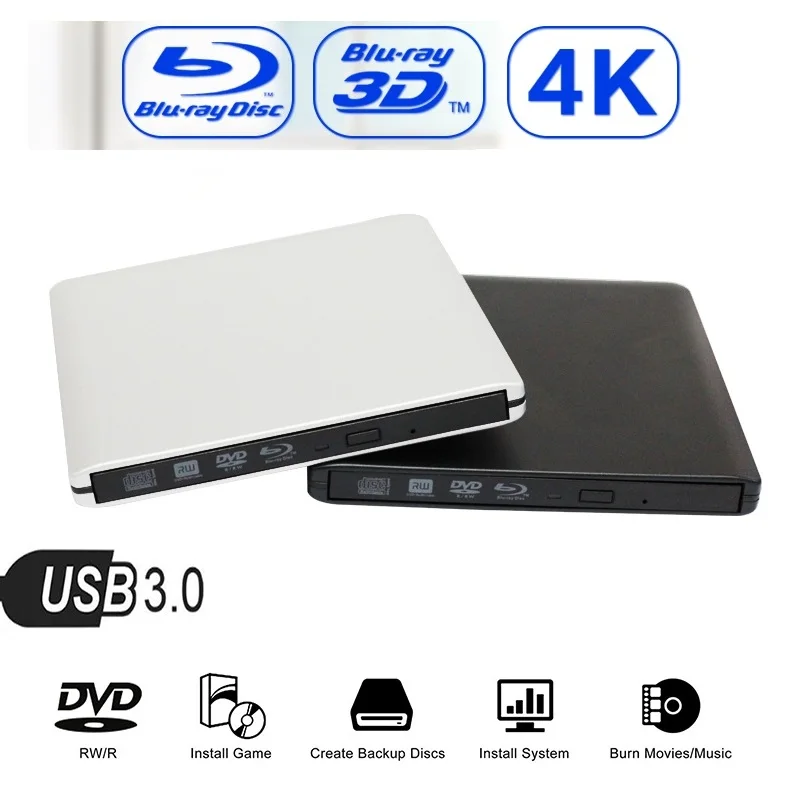 USB 3.0 4K Bluray External Optical Drive 3D Player BD RE Burner