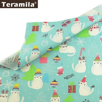 

Teramila Christmas Style 100% Cotton Fabric Cat Pattern DIY Patchwork Telas Por Metro Home Textile Cloth Sewing Material Tissu
