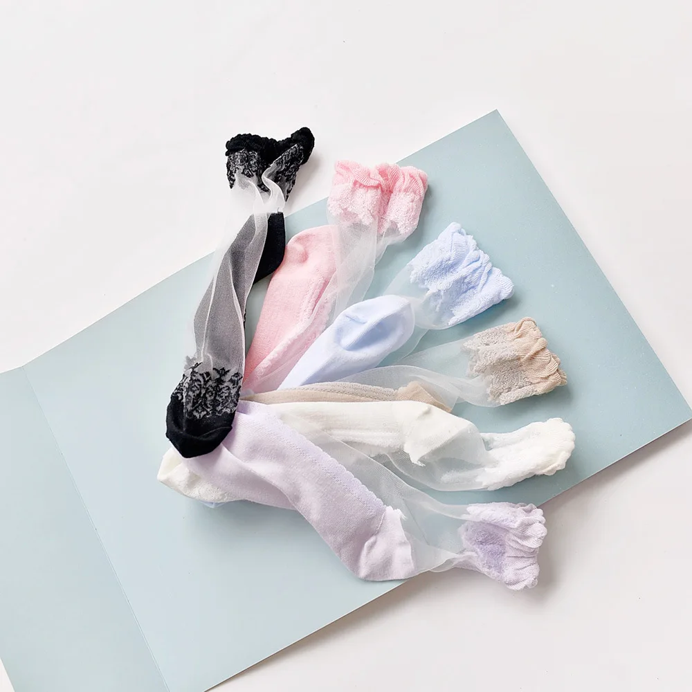 Женские Кружевные Гофрированные носки, мягкие удобные прозрачные шелковые хлопковые эластичные сетчатые вязаные прозрачные женские носки, 6 пар/лот - Цвет: 6Colors