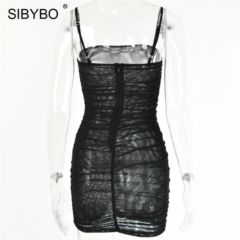 Sibybo, Сетчатое летнее платье без бретелек, женское, без рукавов, на тонких бретелях, сексуальное, мини-платье, с открытой спиной, Пляжное, вечернее платье, короткое