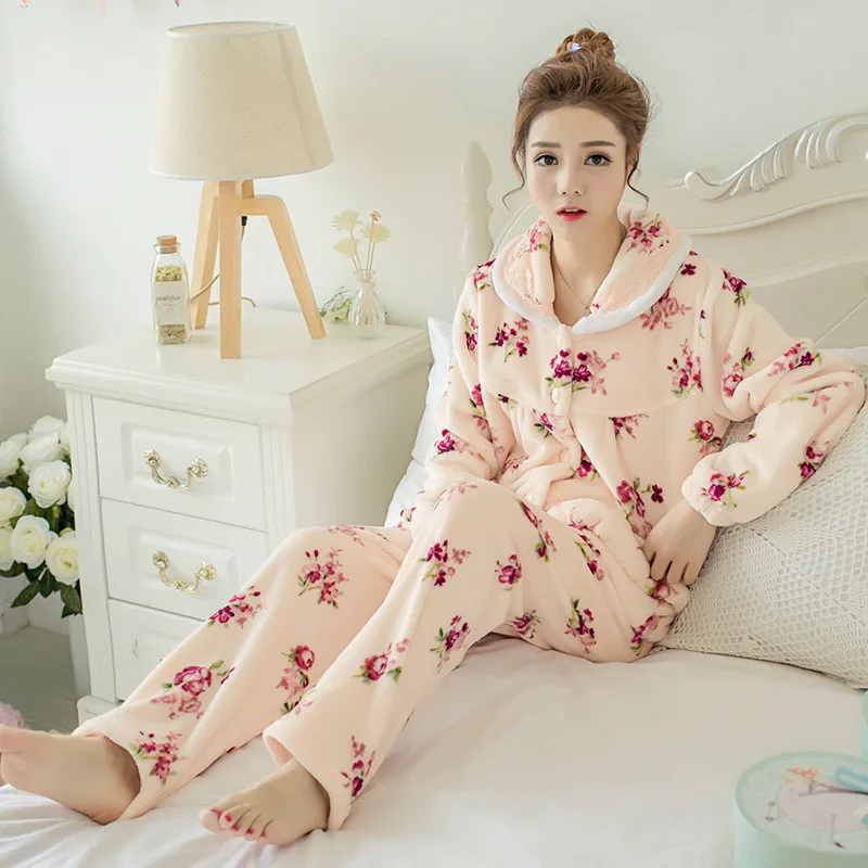 JULY'S SONG зимняя Пижама, набор, женская одежда для сна, теплая Фланелевая пижама с длинными рукавами, розовая Милая Домашняя одежда с животными, толстый домашний костюм