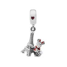 DIY Подходит для Pandora Charms браслеты Eiffel mouse Beads с красной эмалью 925 пробы-серебро-ювелирные изделия