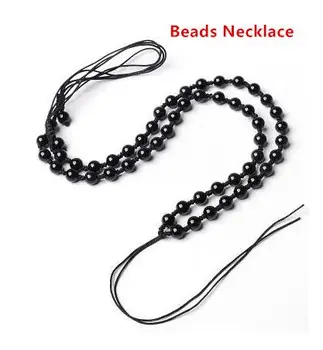 

Natural jet round bead weaving necklace with obsidian hang rope adjustable pendant rope six words men and women