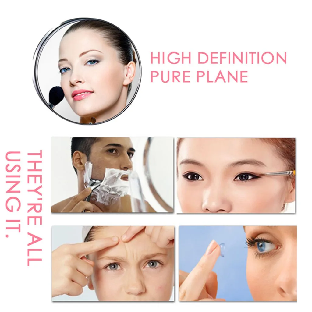 Mini Pocket Mirror Convenience Portable 10X Pagnifying Glass With 2 Suction Cups Round Cosmetic Silver Makeup Facial Details | Красота и