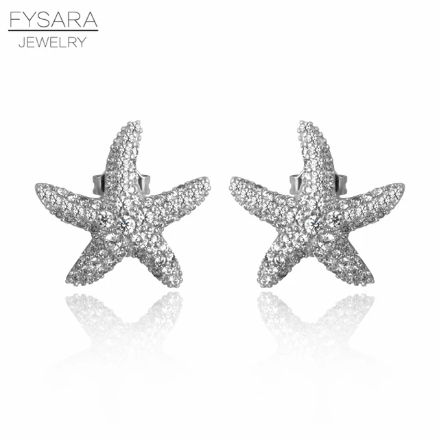 Fysara Elegant Silver Starfish Stud Earrings For Women Cubic Fysara Elegant Silver Starfish Stud Earrings For Women Cubic Zirconia Crystal Love Ocean Star