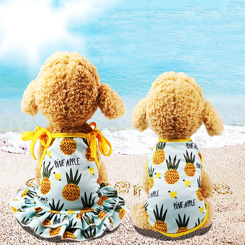 

Summer Pet Small Dog Vest Shirt Clothes Banana Strawberry Pineapple Pattern Puppy Cat t Shirt Dress Clothing Pets Beach Shirts 2