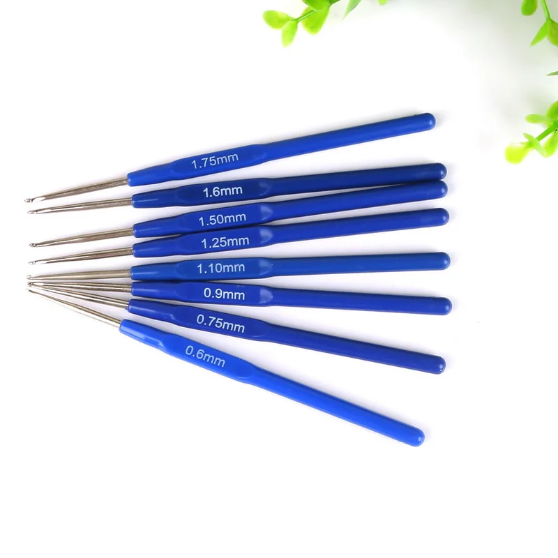 8pcs/lot Blue Handle Small Crochet Hooks Stitches Knitting Needles DIY