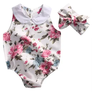

Newborn Infant Baby Girl Clothing Floral Bodysuit Sleeveless Cute Tops Headband Jumpsuit Clothes Outfits Baby Girls Sunsuit
