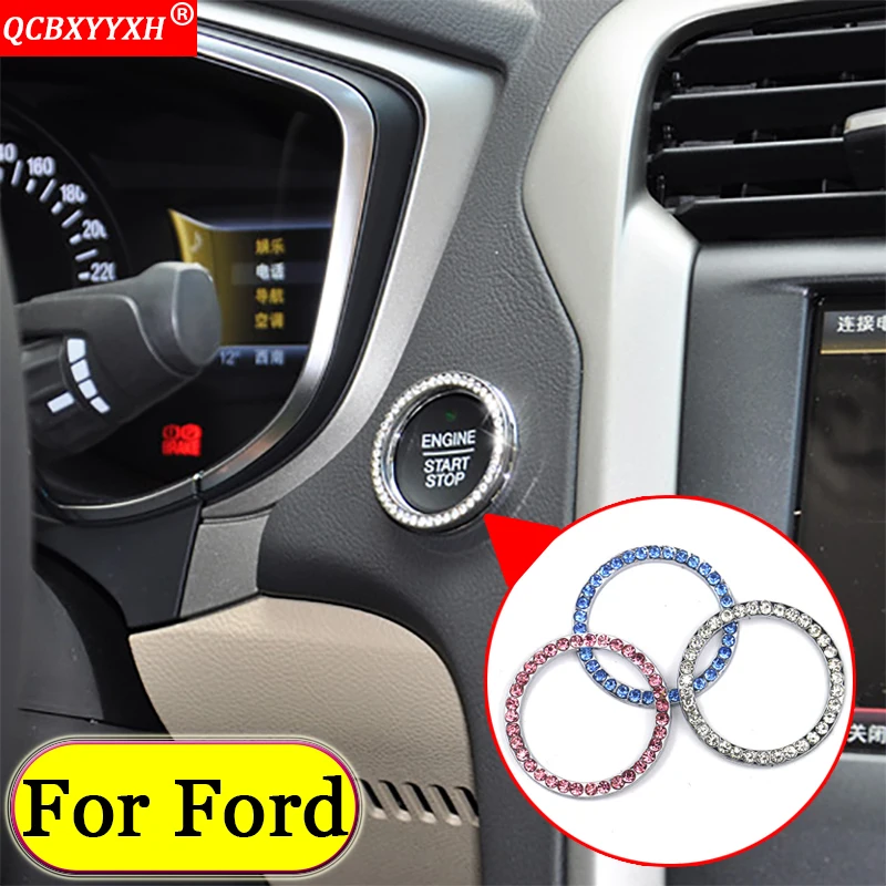 

QCBXYYXH Car-styling Car Metal Diamond Ignition Switch Decoration Ring For Ford Mondeo Focus Fiesta Ecosport Kuga Edge Taurus