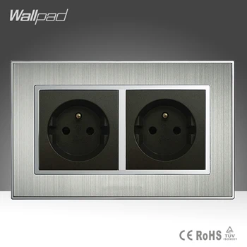 

CE Wallpad AC 110-250V 146 Size Double French 16A Socket Silver Satin Metal EU French Standard Electric Wall Socket Power Supply