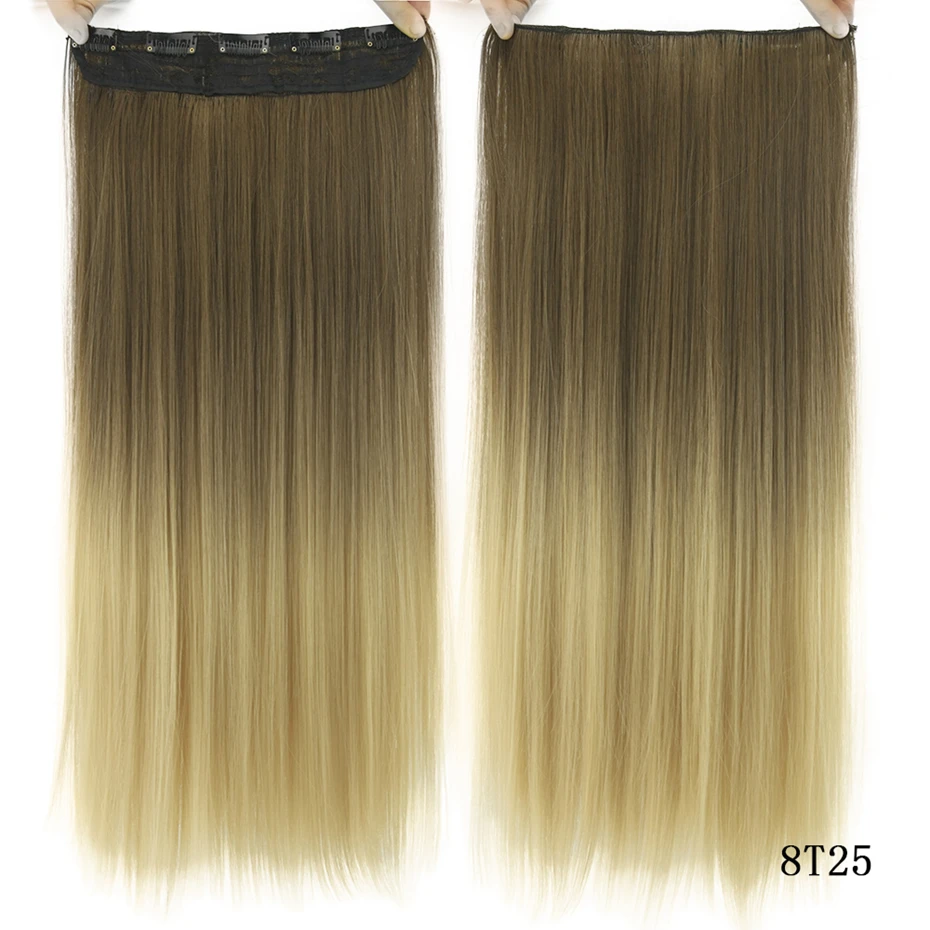 Soowee, 24 дюйма, длинные прямые женские черные и серые натуральные волосы с эффектом омбре, высокая температура, синтетические волосы на заколках для наращивания - Цвет: T1B/350