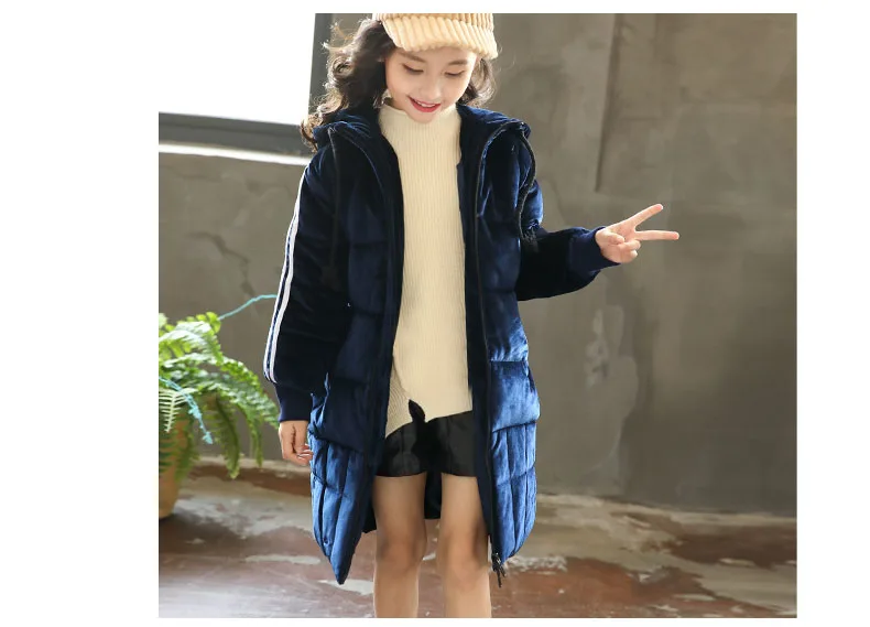 Hot 2018 Winter Cotton Hooded Jackets Teenage Girls Fashion Warm Solid Outwears Coats Kids Thick Long Jacket Children Padded (21)