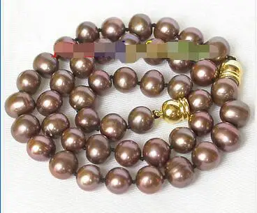 

Free Shipping>> new hot Genuine 17" 10mm chocolate round pearls necklace magnet clasp j8025