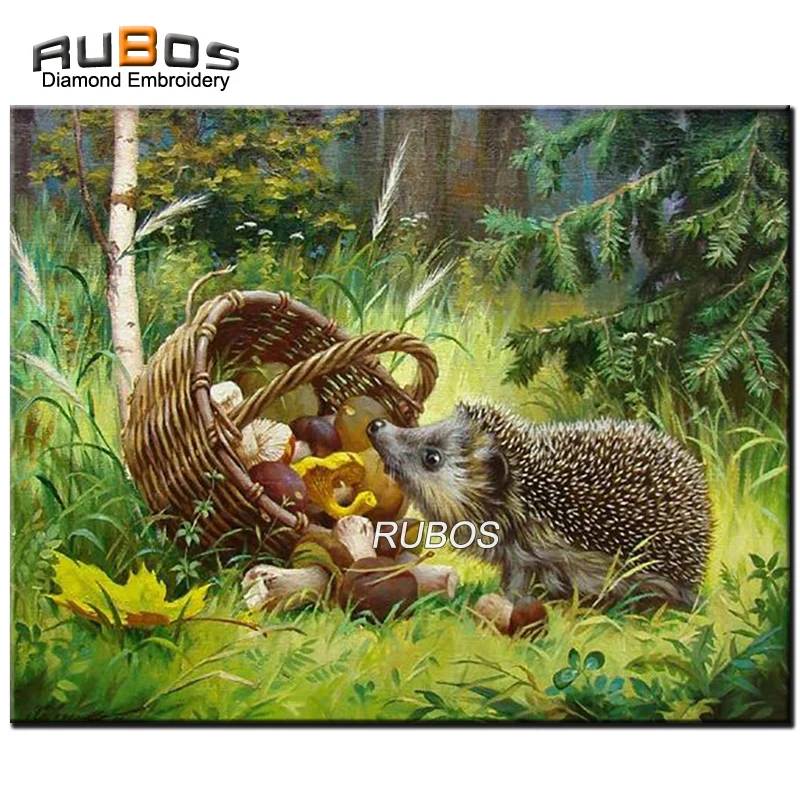 RUBOS DIY 5D грибной Ежик картина из горного хрусталя Алмазная крестиком Набор для