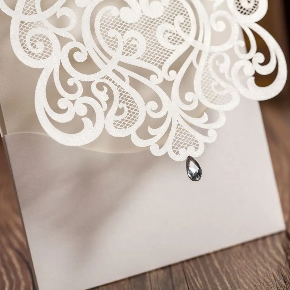 luxury white cut out paper lace wedding invitations cardswith