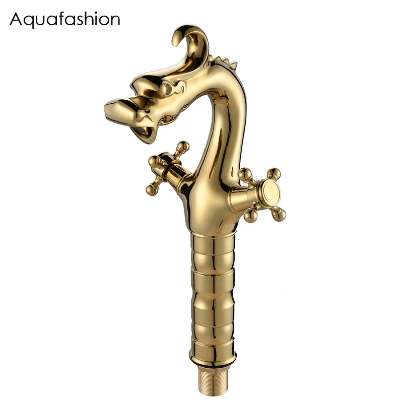Luxury Basin Faucet Golden Dragon Shaped Bathroom Faucets Dual Holder