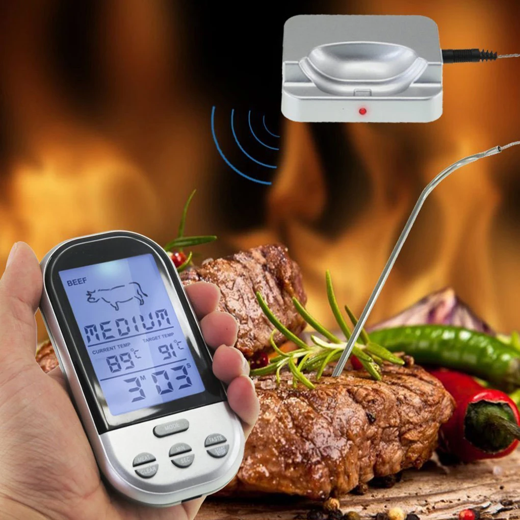 

Digital BBQ Thermometer Wireless Kitchen Oven Food Cooking Grill Smoker Meat Temperature Meter Probe Timer Temperature Alarm