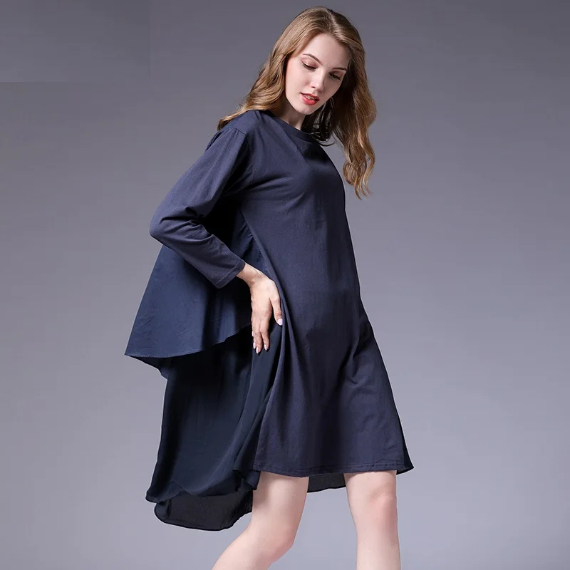 Autumn Plus Size Dress 2018 Women Patchwork Casual Loose Fashion Party