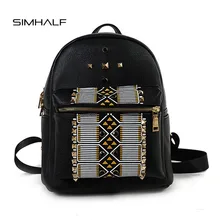 SIMHALF Национальный стиль ИСКУССТВЕННАЯ Кожа Женщины Рюкзак Мода Заклепки Старинные Школьные Сумки Случайные Сумка Рюкзаки Для Девочек Mochila