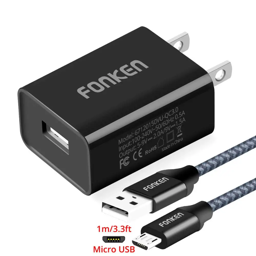 FONKEN QC3.0 USB зарядное устройство для телефона адаптер 18 Вт портативный быстрая зарядка Разъем для смартфона США штекер телефона USB адаптер зарядное устройство для путешествий - Тип штекера: Black add Micro USB