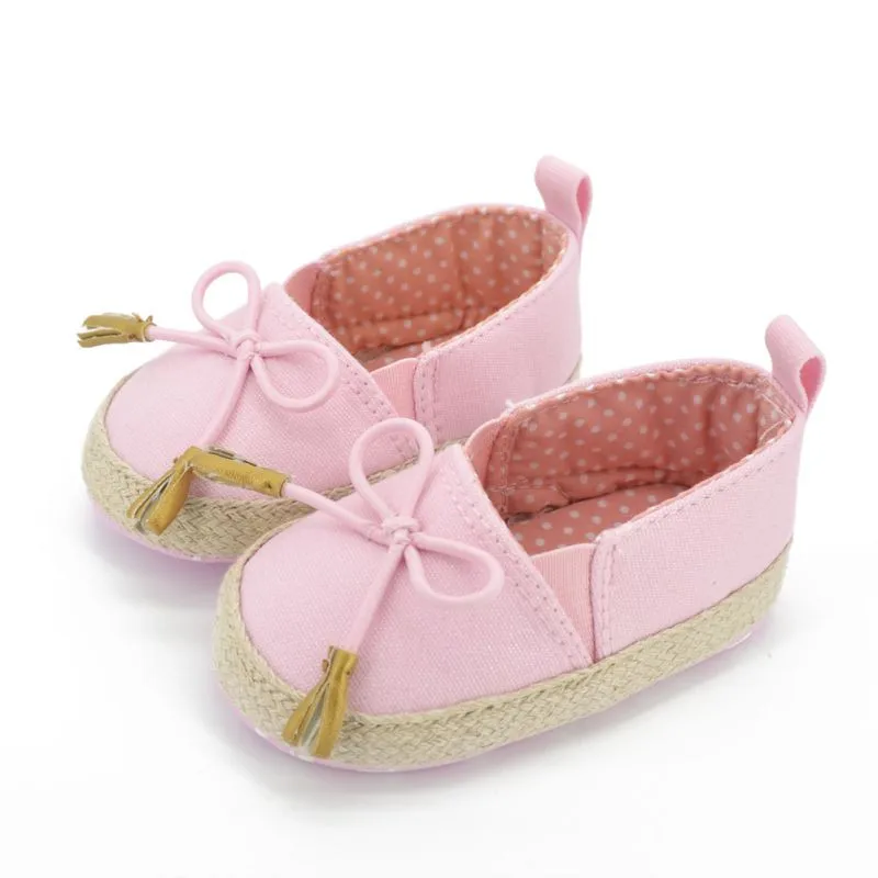 Тканевая обувь с мягкой подошвой для маленьких принцесс; Розовая обувь для детской кроватки; Размеры 0-18 м