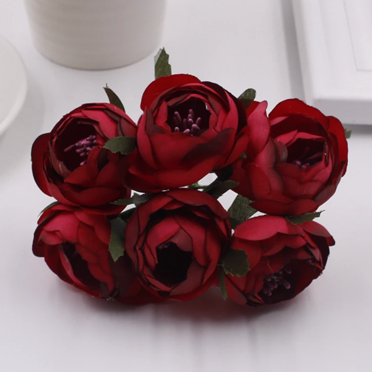 Партия 6 шт., искусственные цветы розы, винтажные бутоны для чая, букет цветов, сделай сам, Свадебный венок бутоньерка, свадебные искусственные цветы